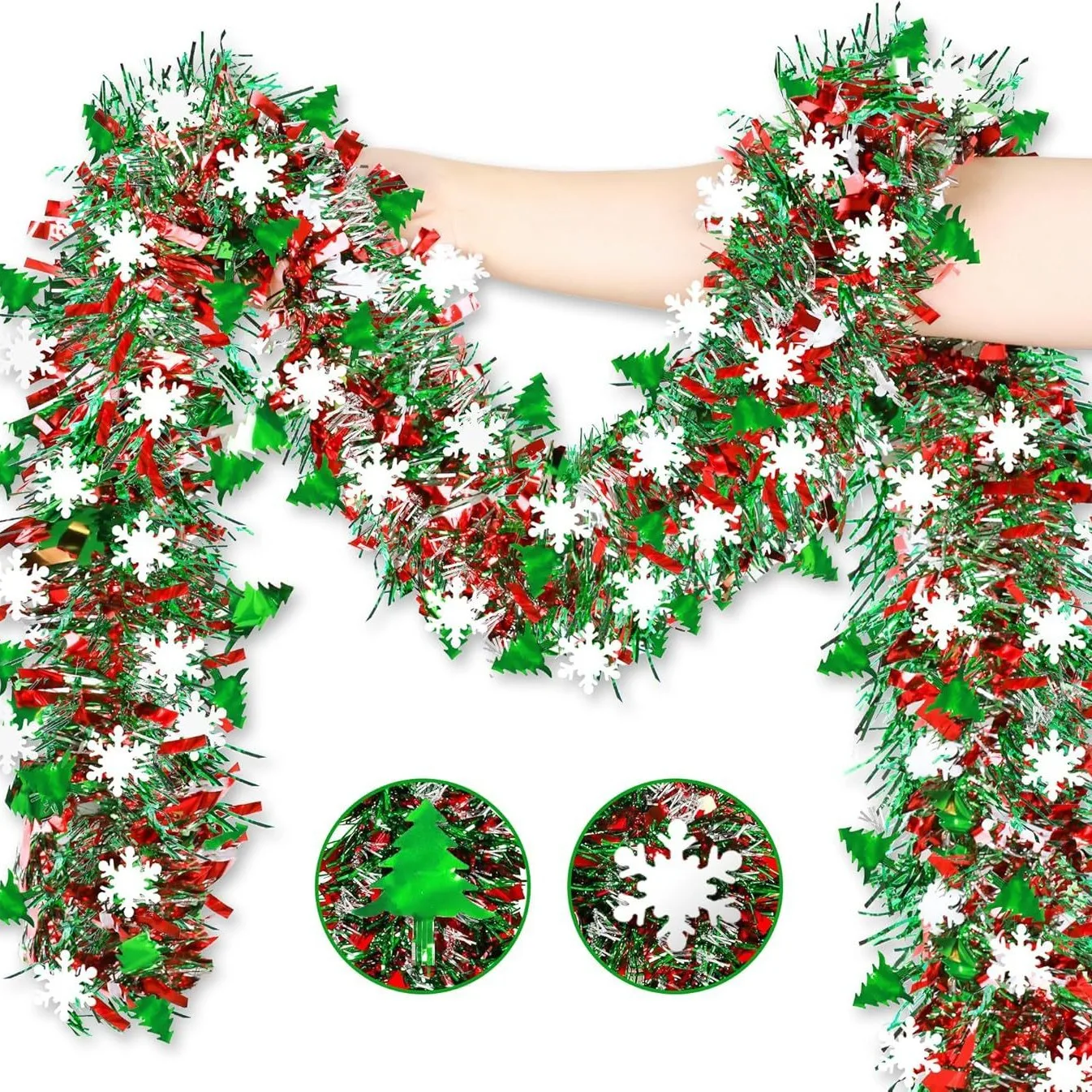 Tinsel Garland Decoration - 2M Natale Fiocco di neve Tinsel