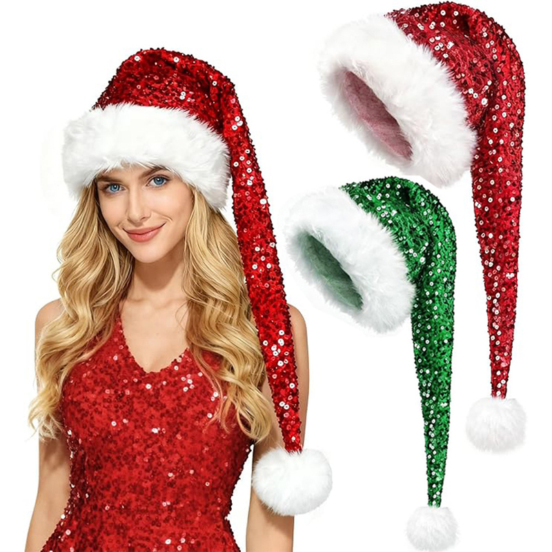 Santa Hat Plush - Cappello di Natale unisex con paillettes,